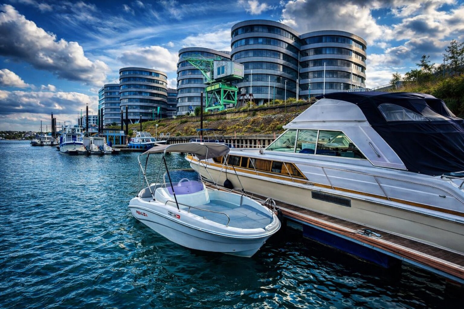 Remus 450 SC im Duisburger Innenhafen – Bootsvermietung Duisburg